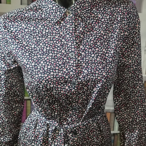 Talbots Flowery navy red Shirt Dress size 8 - Picture 3 of 8
